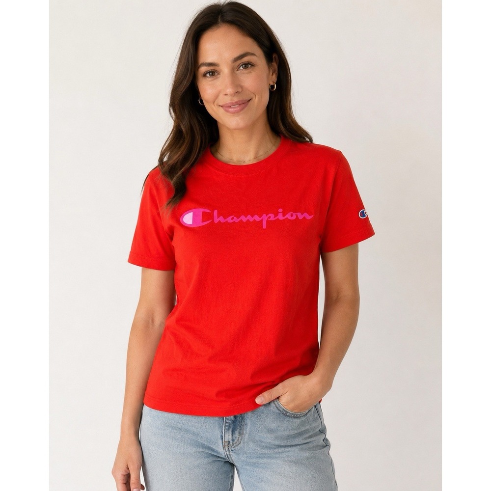 Champion Red Graphic Logo T-Shirt Womens Medium Short Sleeve Crewneck